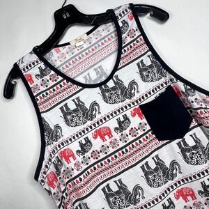 Bank In Love 669 White Tank Top Mens XL Elephant Print Boho Thai Cotto Beachn